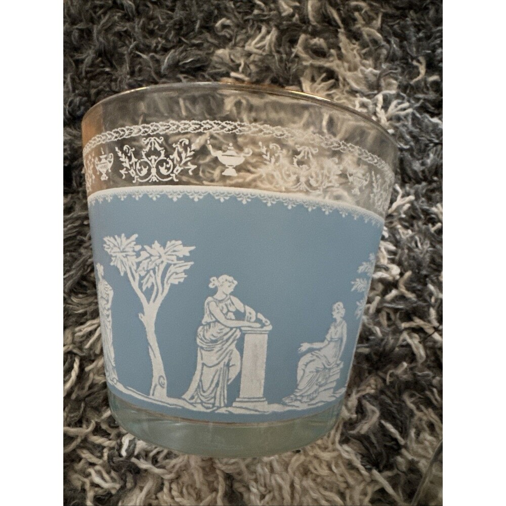 Jeannette Glass Hellenic Pitcher and bowl Gold Wedgewood Style Vintage Glassware - Picture 2 of 5